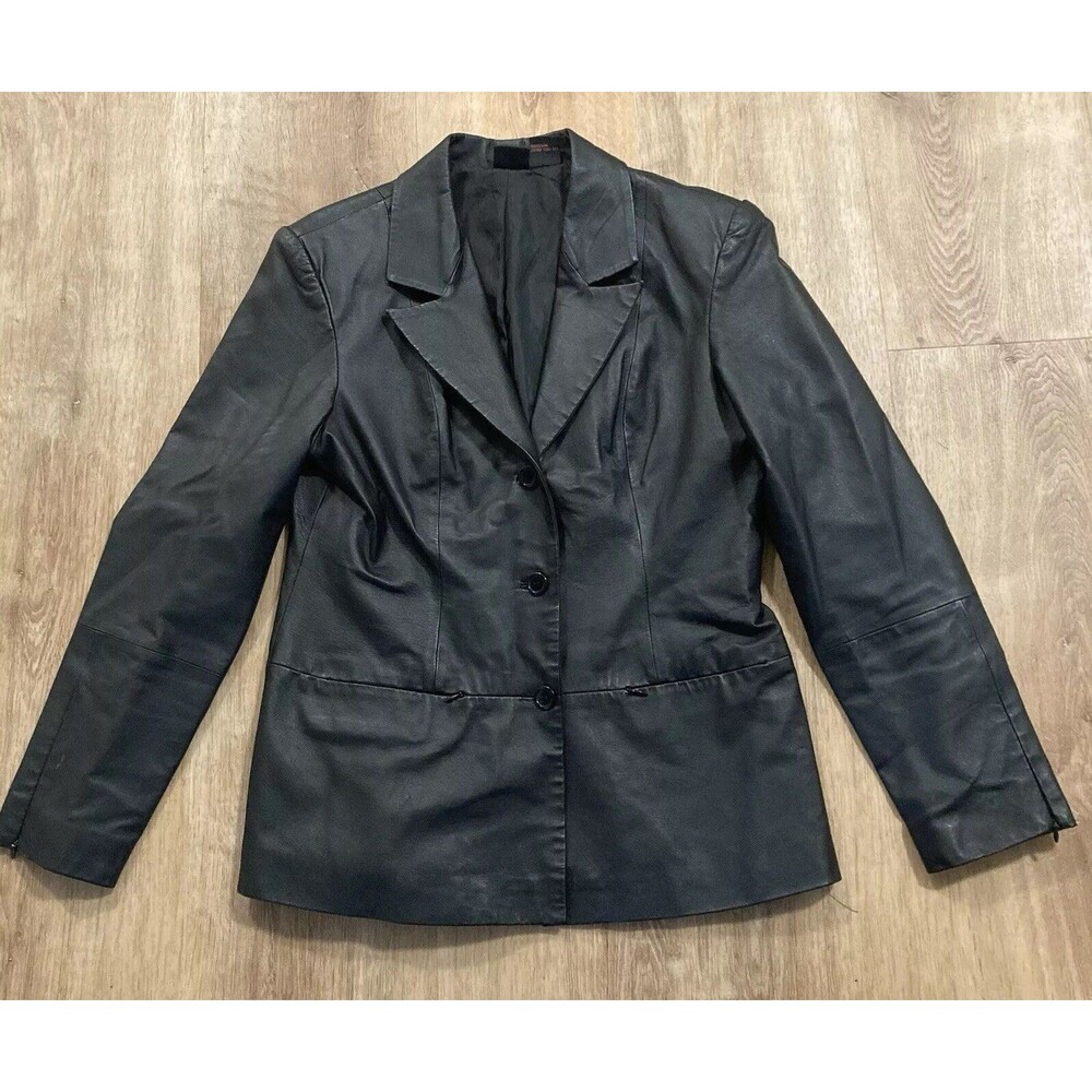 Shape FX Womens Size 12 Genuine Leather Jacket Smoking Coat VTG Y2K